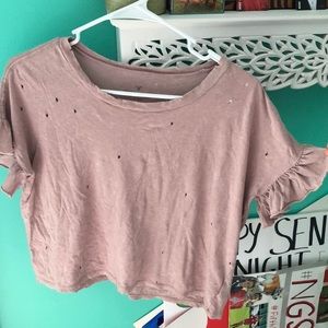 American Eagle distressed pink crop